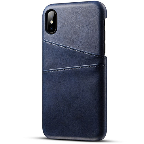 Soft Luxury Leather Snap On Case Cover S06 for Apple iPhone Xs Blue