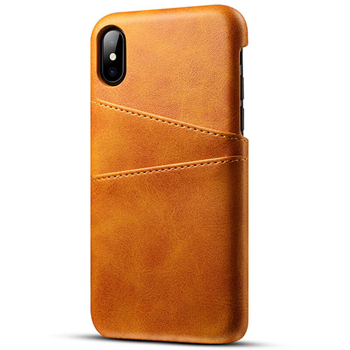 Soft Luxury Leather Snap On Case Cover S06 for Apple iPhone Xs Orange