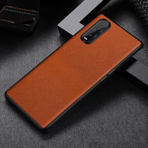 Soft Luxury Leather Snap On Case Cover S06 for Oppo Find X2 Orange