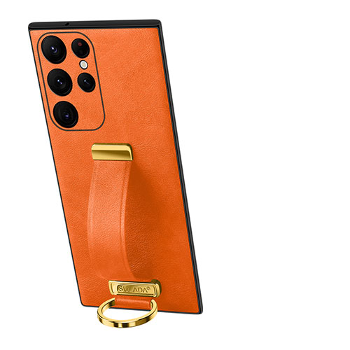 Soft Luxury Leather Snap On Case Cover S06 for Samsung Galaxy S21 Ultra 5G Orange