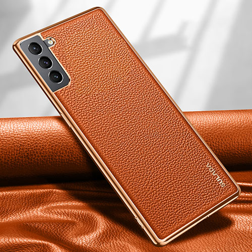 Soft Luxury Leather Snap On Case Cover S09 for Samsung Galaxy S21 5G Orange