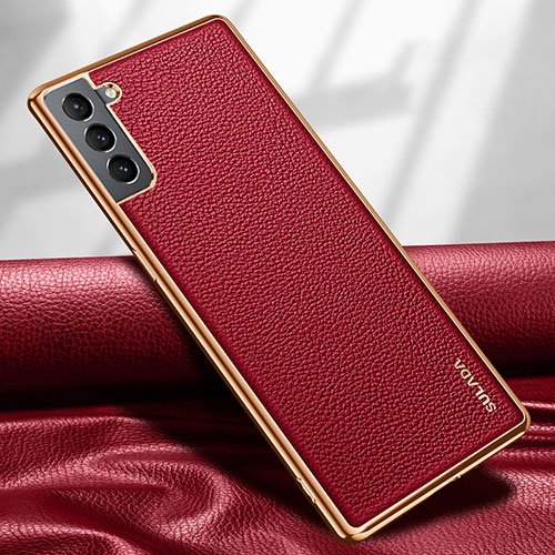 Soft Luxury Leather Snap On Case Cover S09 for Samsung Galaxy S21 Plus 5G Red