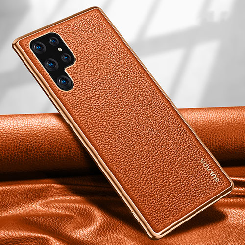 Soft Luxury Leather Snap On Case Cover S09 for Samsung Galaxy S21 Ultra 5G Orange
