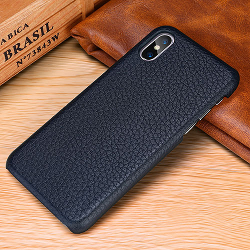 Soft Luxury Leather Snap On Case Cover S10 for Apple iPhone Xs Blue