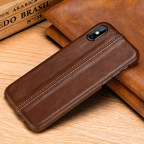 Soft Luxury Leather Snap On Case Cover S11 for Apple iPhone Xs Brown
