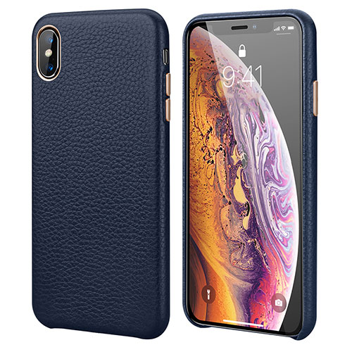 Soft Luxury Leather Snap On Case Cover S14 for Apple iPhone Xs Blue
