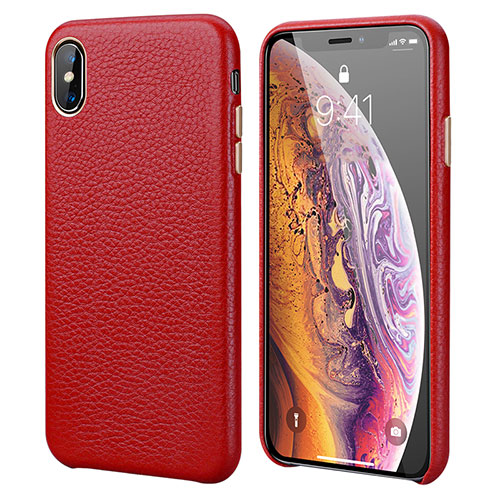 Soft Luxury Leather Snap On Case Cover S14 for Apple iPhone Xs Red