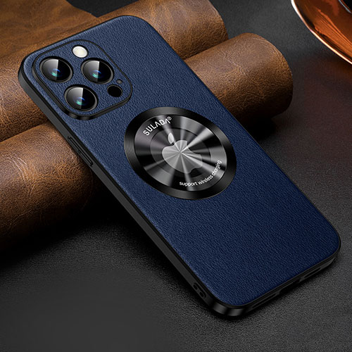 Soft Luxury Leather Snap On Case Cover with Mag-Safe Magnetic LD2 for Apple iPhone 14 Pro Max Blue