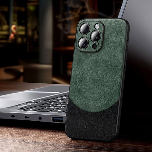Soft Luxury Leather Snap On Case Cover with Mag-Safe Magnetic LD4 for Apple iPhone 14 Pro Green