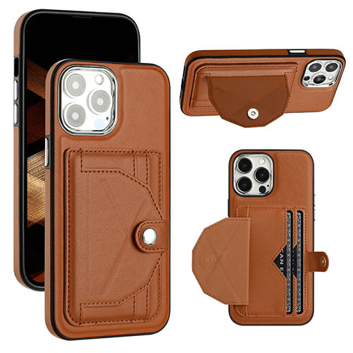 Soft Luxury Leather Snap On Case Cover Y01B for Apple iPhone 13 Pro Brown