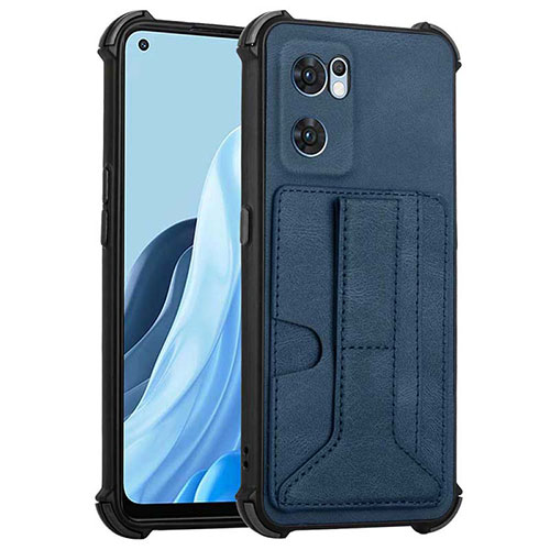 Soft Luxury Leather Snap On Case Cover Y01B for Oppo Reno7 5G Blue
