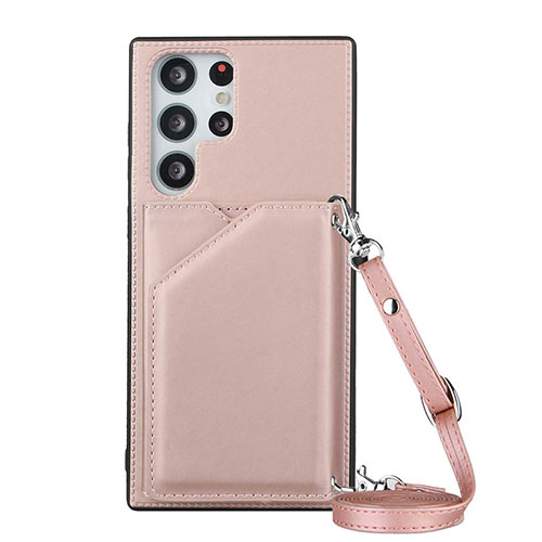 Soft Luxury Leather Snap On Case Cover Y01B for Samsung Galaxy S21 Ultra 5G Rose Gold