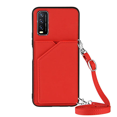 Soft Luxury Leather Snap On Case Cover Y01B for Vivo Y12s Red