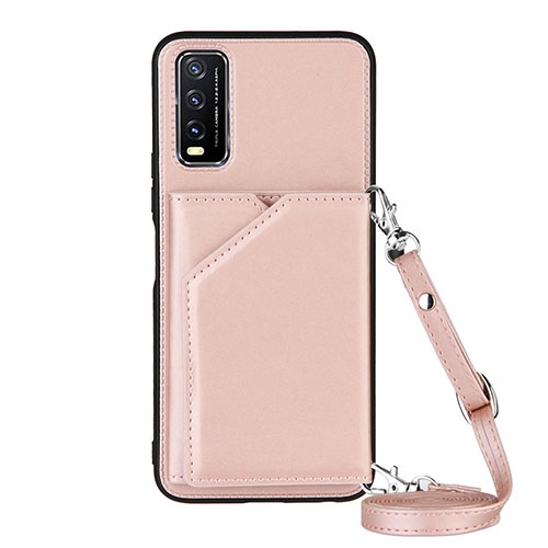 Soft Luxury Leather Snap On Case Cover Y01B for Vivo Y12s Rose Gold