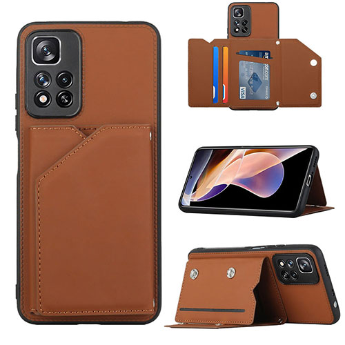 Soft Luxury Leather Snap On Case Cover Y01B for Xiaomi Redmi Note 11 Pro+ Plus 5G Brown
