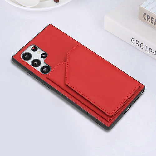 Soft Luxury Leather Snap On Case Cover Y02B for Samsung Galaxy S21 Ultra 5G Red