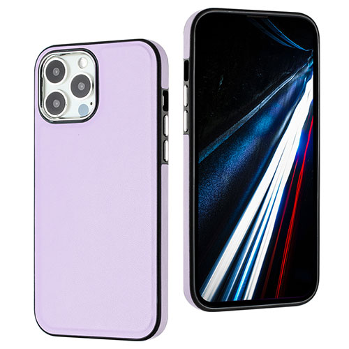 Soft Luxury Leather Snap On Case Cover Y03B for Apple iPhone 13 Pro Max Clove Purple