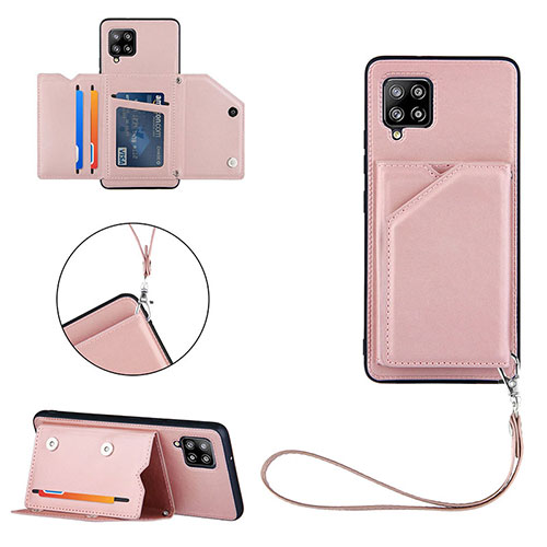 Soft Luxury Leather Snap On Case Cover Y03B for Samsung Galaxy A42 5G Rose Gold