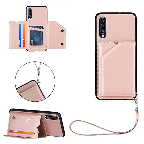 Soft Luxury Leather Snap On Case Cover Y03B for Samsung Galaxy A70 Rose Gold