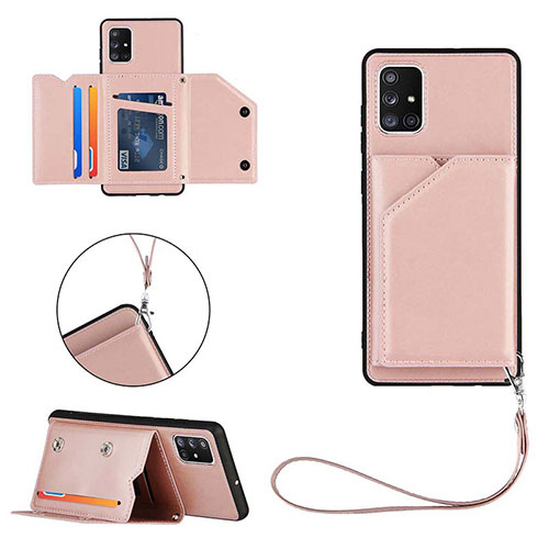 Soft Luxury Leather Snap On Case Cover Y03B for Samsung Galaxy A71 5G Rose Gold