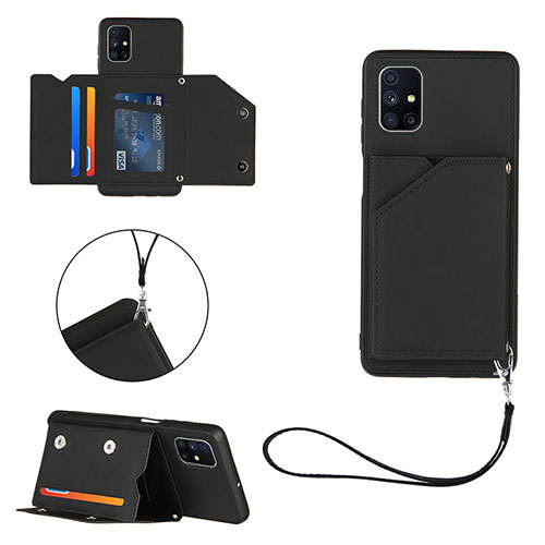 Soft Luxury Leather Snap On Case Cover Y03B for Samsung Galaxy M51 Black