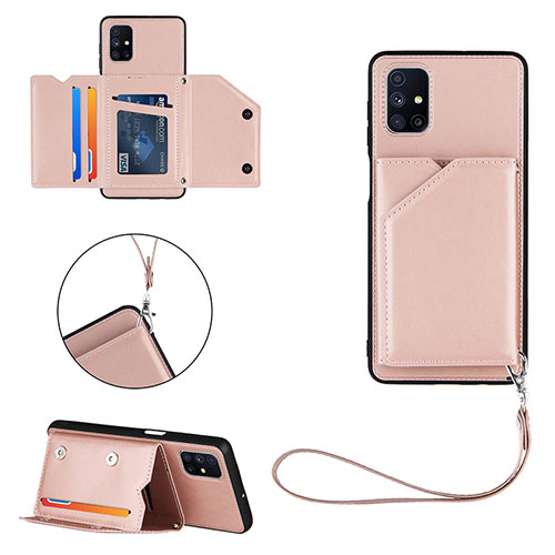 Soft Luxury Leather Snap On Case Cover Y03B for Samsung Galaxy M51 Rose Gold