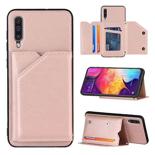 Soft Luxury Leather Snap On Case Cover Y04B for Samsung Galaxy A50 Rose Gold