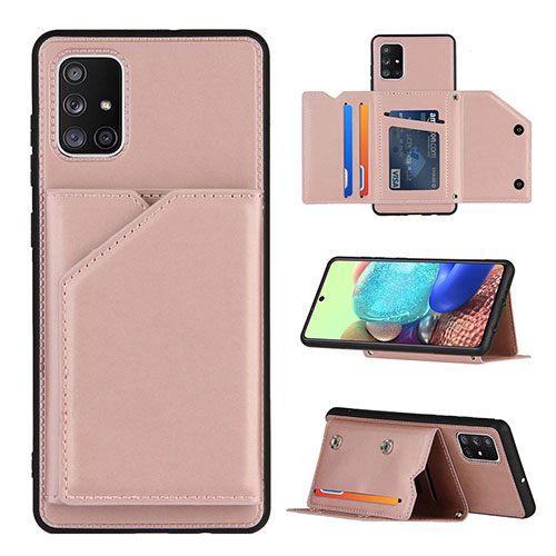 Soft Luxury Leather Snap On Case Cover Y04B for Samsung Galaxy A71 5G Rose Gold