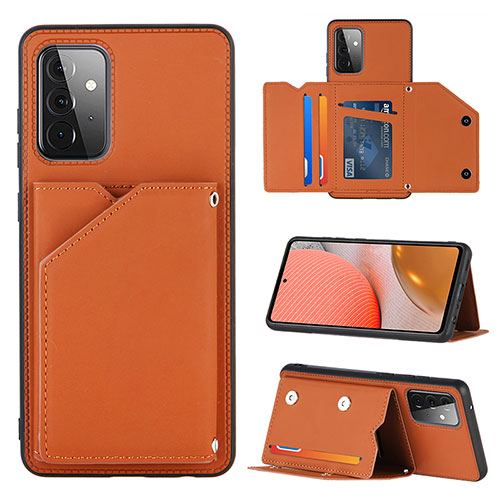 Soft Luxury Leather Snap On Case Cover Y04B for Samsung Galaxy A72 5G Brown