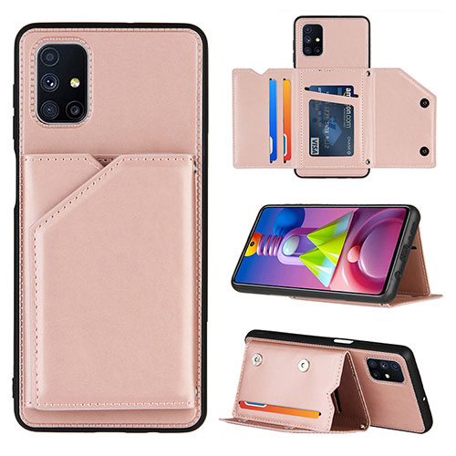Soft Luxury Leather Snap On Case Cover Y04B for Samsung Galaxy M51 Rose Gold