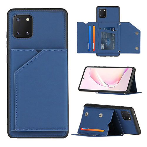 Soft Luxury Leather Snap On Case Cover Y04B for Samsung Galaxy M60s Blue