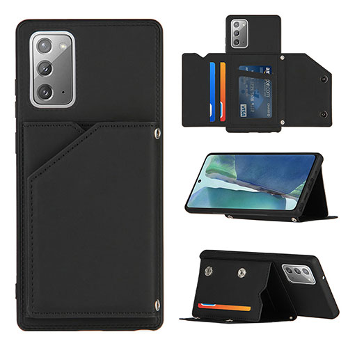 Soft Luxury Leather Snap On Case Cover Y04B for Samsung Galaxy Note 20 5G Black