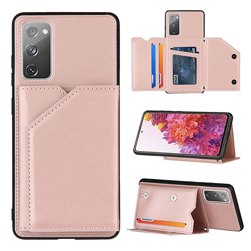 Soft Luxury Leather Snap On Case Cover Y04B for Samsung Galaxy S20 FE (2022) 5G Rose Gold