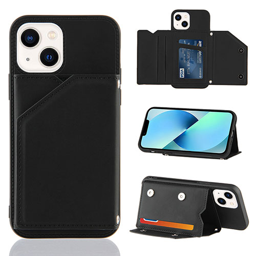 Soft Luxury Leather Snap On Case Cover Y05B for Apple iPhone 13 Black