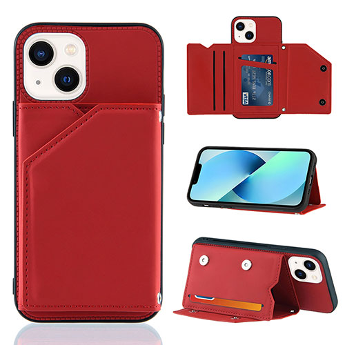 Soft Luxury Leather Snap On Case Cover Y05B for Apple iPhone 13 Red