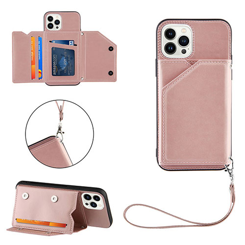 Soft Luxury Leather Snap On Case Cover Y06B for Apple iPhone 13 Pro Rose Gold