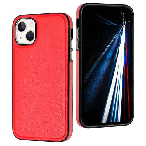 Soft Luxury Leather Snap On Case Cover Y07B for Apple iPhone 13 Red