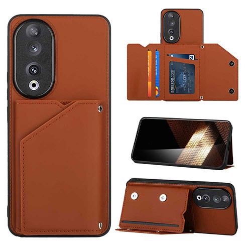 Soft Luxury Leather Snap On Case Cover YB1 for Huawei Honor 90 5G Brown