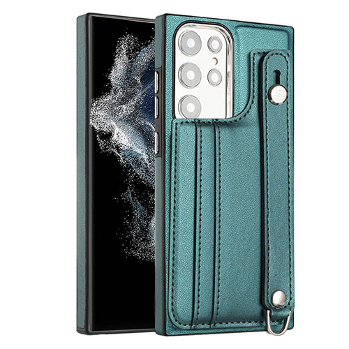 Soft Luxury Leather Snap On Case Cover YB4 for Samsung Galaxy S22 Ultra 5G Green
