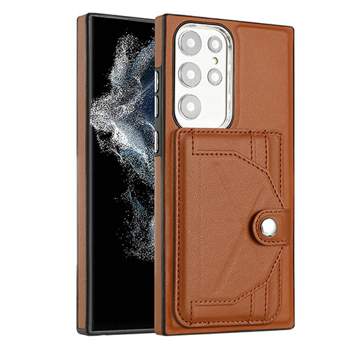 Soft Luxury Leather Snap On Case Cover YB5 for Samsung Galaxy S23 Ultra 5G Brown