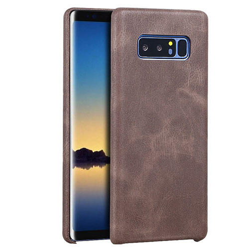 Soft Luxury Leather Snap On Case R01 for Samsung Galaxy Note 8 Duos N950F Brown