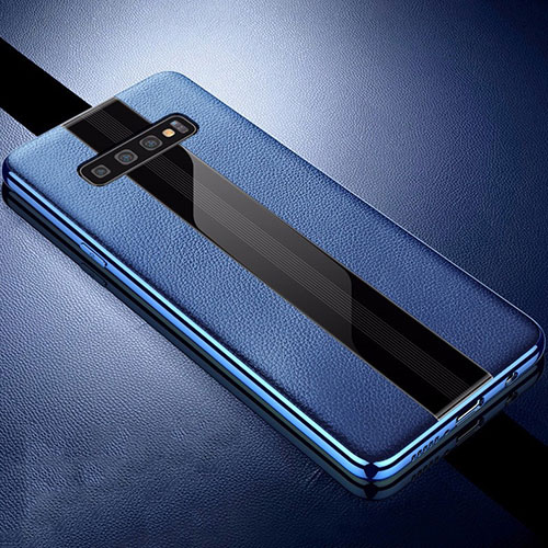 Soft Silicone Gel Leather Snap On Case Cover A01 for Samsung Galaxy S10 Blue