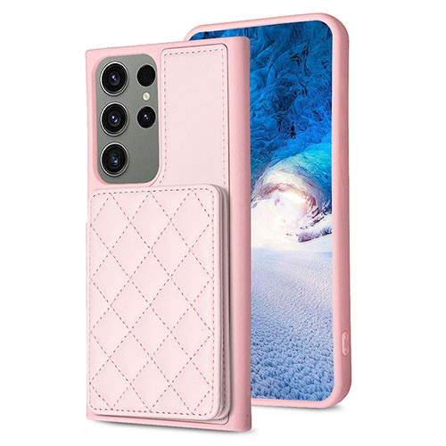Soft Silicone Gel Leather Snap On Case Cover BF1 for Samsung Galaxy S21 FE 5G Rose Gold