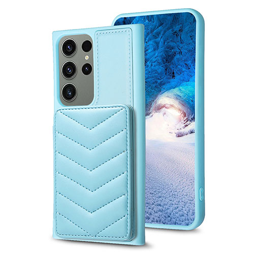 Soft Silicone Gel Leather Snap On Case Cover BF1 for Samsung Galaxy S22 Ultra 5G Mint Blue