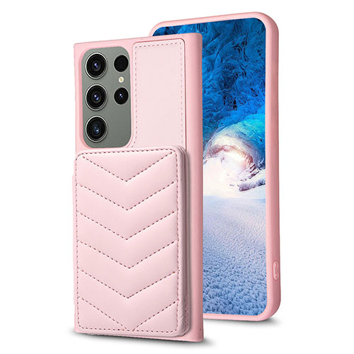 Soft Silicone Gel Leather Snap On Case Cover BF1 for Samsung Galaxy S23 Ultra 5G Rose Gold