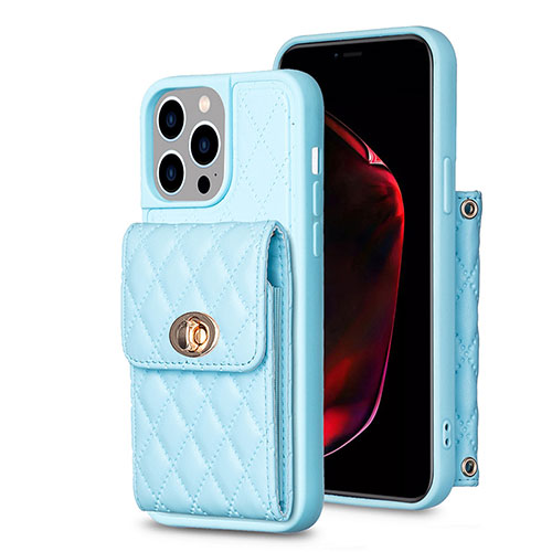 Soft Silicone Gel Leather Snap On Case Cover BF2 for Apple iPhone 13 Pro Blue