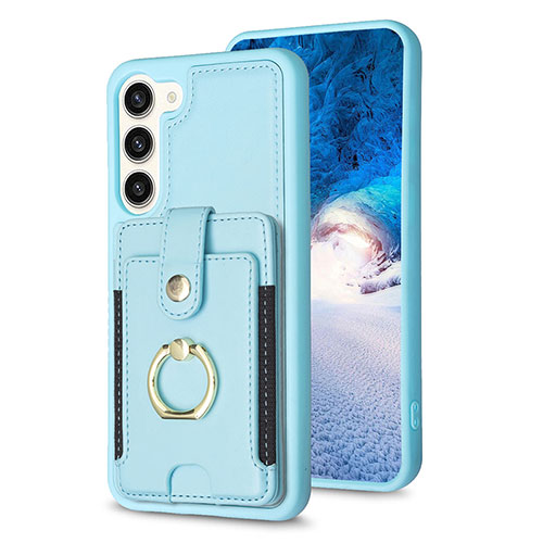 Soft Silicone Gel Leather Snap On Case Cover BF2 for Samsung Galaxy S22 5G Mint Blue