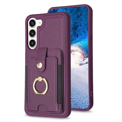 Soft Silicone Gel Leather Snap On Case Cover BF2 for Samsung Galaxy S22 5G Purple