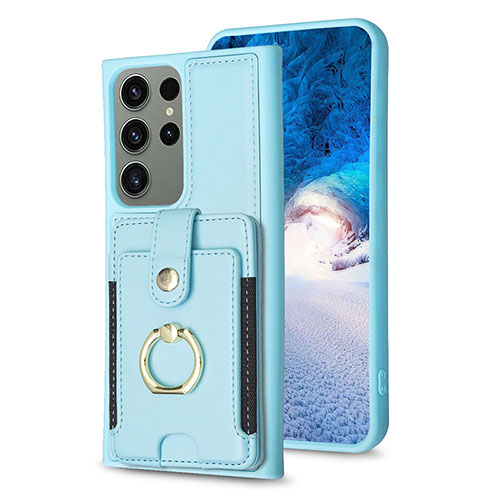Soft Silicone Gel Leather Snap On Case Cover BF2 for Samsung Galaxy S22 Ultra 5G Mint Blue