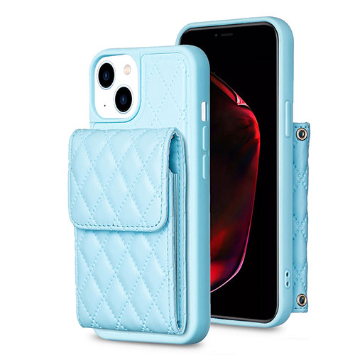 Soft Silicone Gel Leather Snap On Case Cover BF3 for Apple iPhone 13 Blue